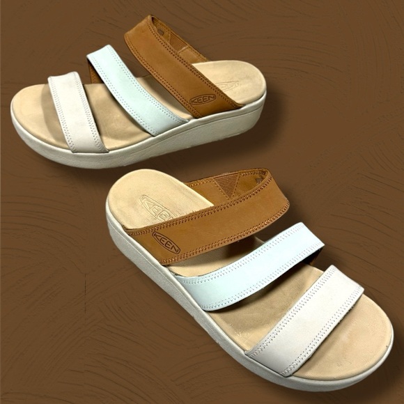 Keen Shoes - Keen Ellecity Wedge Slide Sandals Natural Aqua
